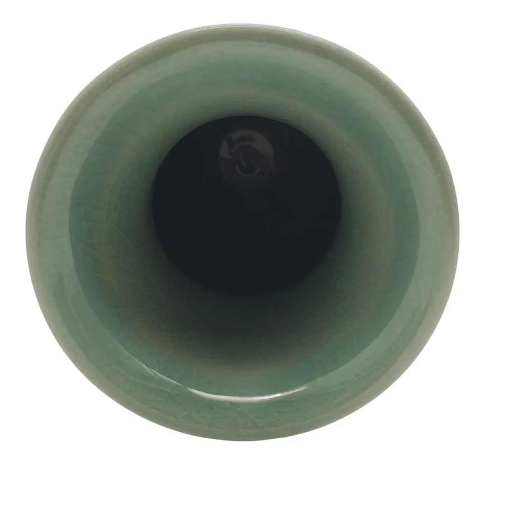 Korean Celadon Green Vase Cherry Blossom Flower Retro Bamboo Asian Pottery Vtg